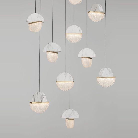 Lampadario a sospensione led 72w 3000k 13 luci per salone bianco oro ottone nero