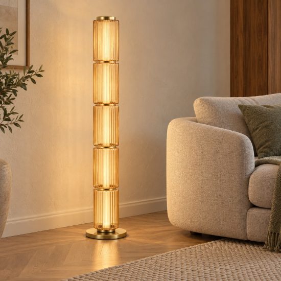 Lampada da terra piantana per salotto oro cilindro di vetro led 33w 3000k dimmerabile