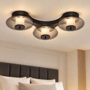 Plafoniera per camera da letto nero e grigio fume led 24w 3000k dimmerabile