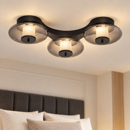 Plafoniera per camera da letto nero e grigio fume led 24w 3000k dimmerabile