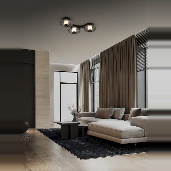 Plafoniera per camera da letto nero e grigio fume led 24w 3000k dimmerabile