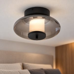 Plafoniera per camera da letto nero e grigio fume led 8w 3000k dimmerabile