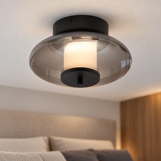 Plafoniera per camera da letto nero e grigio fume led 8w 3000k dimmerabile