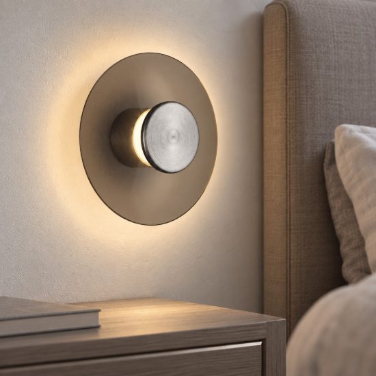 Applique led 7w 3000k dimmerabile marrone scuro e nichel foggy per comodino camera da letto