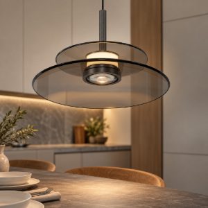 Lampada a sospensione led 10w 3000k dimmerabile per cucina marrone scuro e nichel foggy