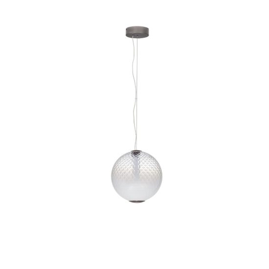Lampadario led 20w 3000k dimmerabile sfera boccia di vetro a sospensione opale e grigio