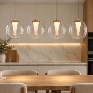 Lampadario a sospensione per cucina oro led 25w 3000k 4 luci dimmerabile
