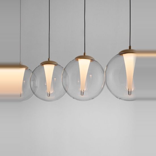 Lampadario a sospensione per cucina oro led 25w 3000k 4 luci dimmerabile