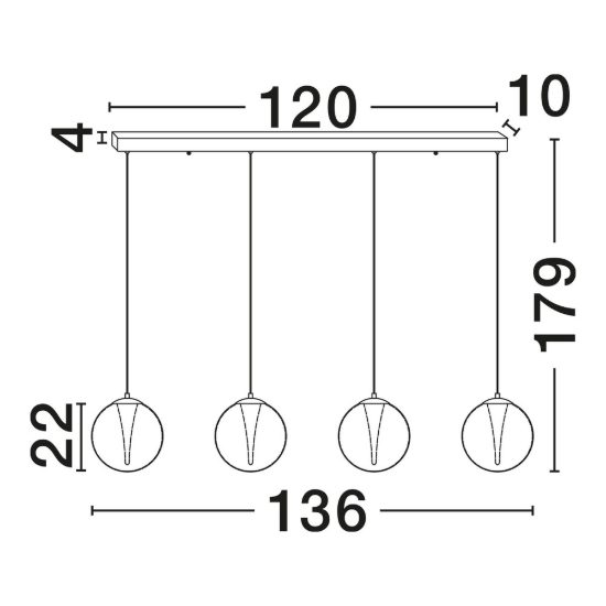 Lampadario a sospensione per cucina oro led 25w 3000k 4 luci dimmerabile
