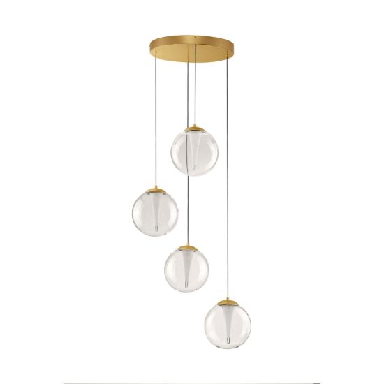 Lampadario a sospensione per cucina oro led 25w 3000k 4 luci dimmerabile