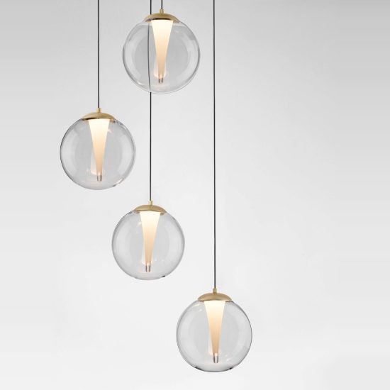 Lampadario a sospensione per cucina oro led 25w 3000k 4 luci dimmerabile