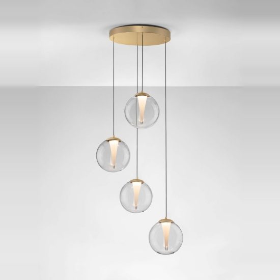 Lampadario a sospensione per cucina oro led 25w 3000k 4 luci dimmerabile