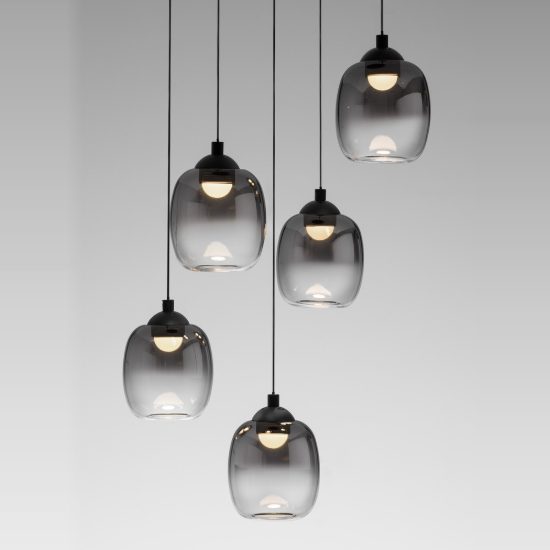 Lampadario per soggiorno nero a sospensione led 28w 3000k 5 luci dimmerabile
