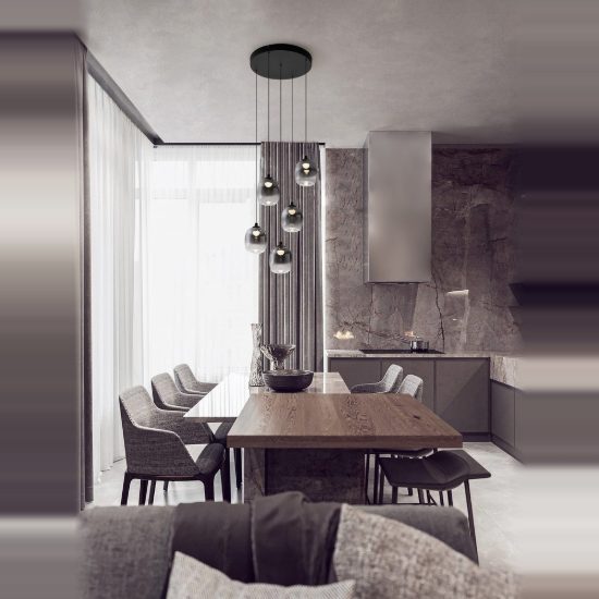 Lampadario per soggiorno nero a sospensione led 28w 3000k 5 luci dimmerabile