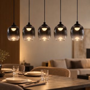 Lampadario per tavolo soggiorno nero pendenti sospensione led 28w 3000k 5 luci