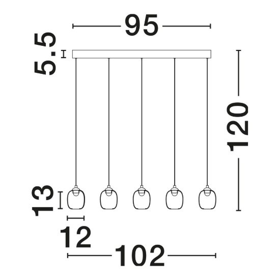 Lampadario per tavolo soggiorno nero pendenti sospensione led 28w 3000k 5 luci