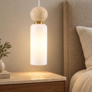 Lampada a sospensione pendente moderna cilindro opale e oro vetro