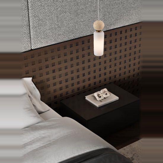 Lampada a sospensione pendente moderna cilindro opale e oro vetro