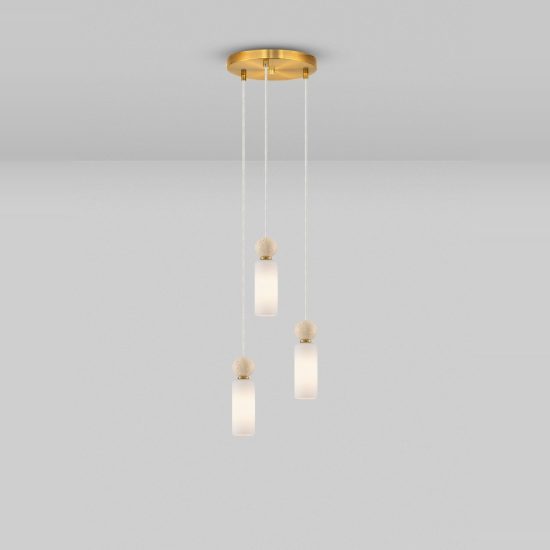 Lampadario a sospensione per cucina moderno opale e oro vetro 3 luci