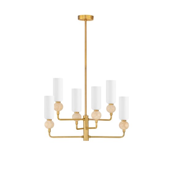 Lampadario a sospensione per cucina contemporaneo opale e oro vetro 6 luci