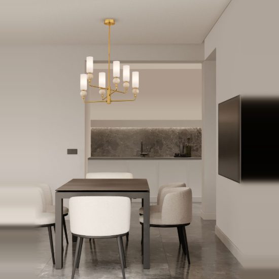 Lampadario a sospensione per cucina contemporaneo opale e oro vetro 6 luci