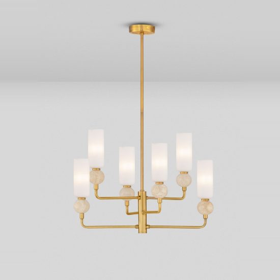 Lampadario a sospensione per cucina contemporaneo opale e oro vetro 6 luci