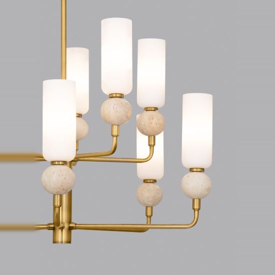 Lampadario a sospensione per cucina contemporaneo candela opale e oro 10 luci