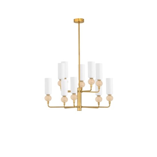 Lampadario a sospensione per cucina contemporaneo candela opale e oro 10 luci