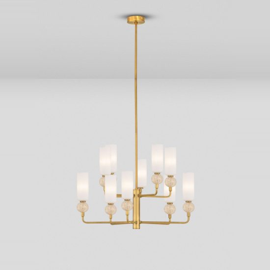 Lampadario a sospensione per cucina contemporaneo candela opale e oro 10 luci