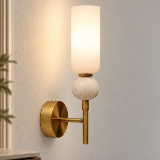 Applique da parete moderna cilindro opale e oro vetro per soggiorno