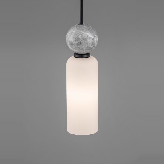 Lampada a sospensione per comodini cilindro opale grigio e nero vetro