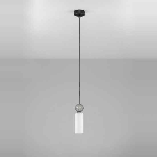 Lampada a sospensione per comodini cilindro opale grigio e nero vetro