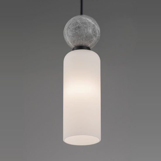 Lampada a sospensione per comodini cilindro opale grigio e nero vetro