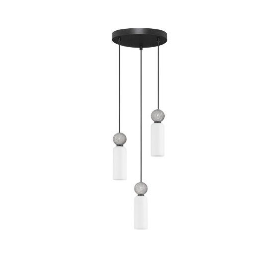 Lampadario 3 luci per cucina moderno a sospensione opale grigio e nero