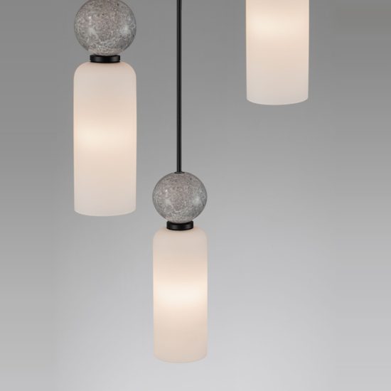 Lampadario 3 luci per cucina moderno a sospensione opale grigio e nero