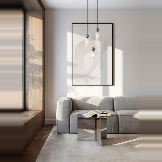 Lampadario 3 luci per cucina moderno a sospensione opale grigio e nero