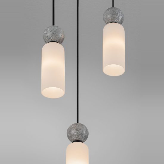 Lampadario 3 luci per cucina moderno a sospensione opale grigio e nero