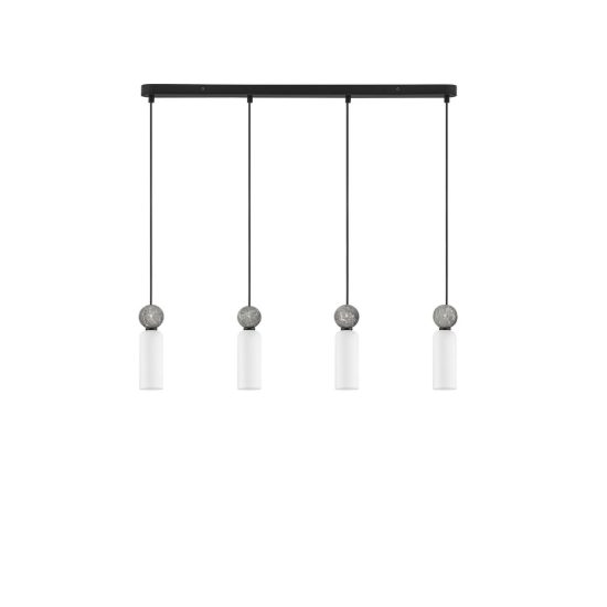 Lampadario 4 luci per cucina moderno a sospensione opale grigio e nero