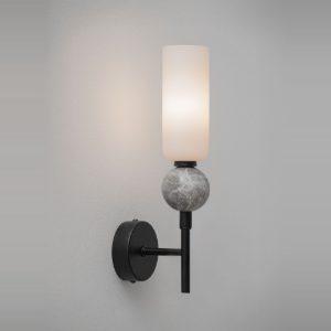 Applique moderna da parete per soggiorno cilindro opale grigio e nero