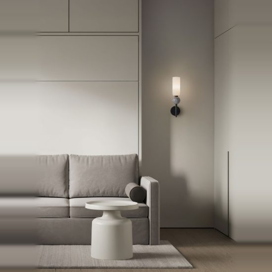 Applique moderna da parete per soggiorno cilindro opale grigio e nero