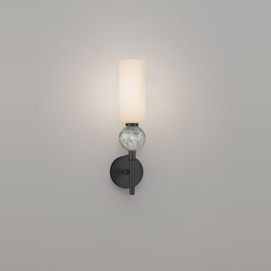 Applique moderna da parete per soggiorno cilindro opale grigio e nero