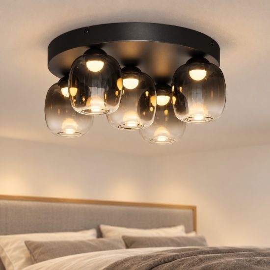 Plafoniera per camera da letto moderna nero vetro led 28w 3000k dimmerabile