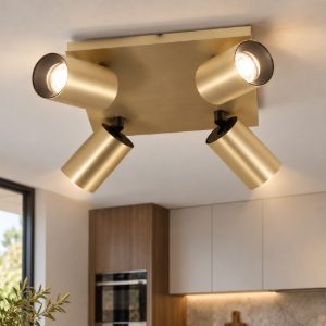 Fabas plafoniera flores 4 luci orientabili moderna ottone satinato per soggiorno