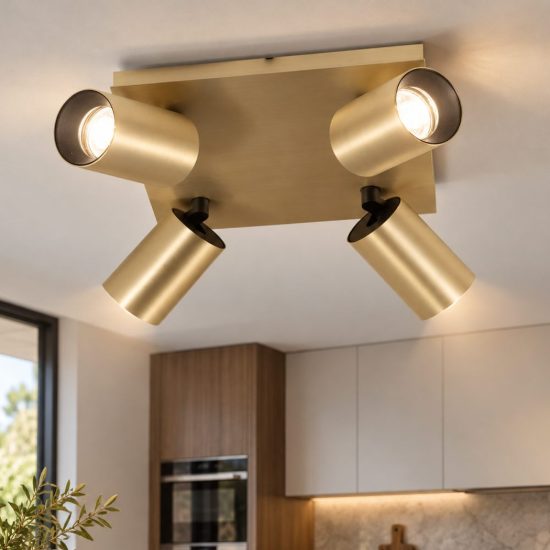Fabas plafoniera flores 4 luci orientabili moderna ottone satinato per soggiorno