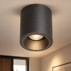Fabas luce guamo plafoniera moderna per soggiorno cilindrica nera 9cm