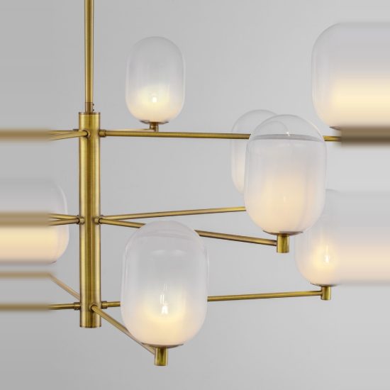 Lampadario 12 luci moderno a sospensione per soggiorno bianco e oro ottone