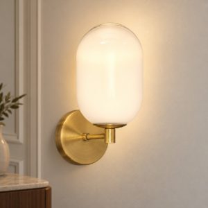 Applique 12cm moderna da parete per soggiorno bianco e oro ottone vetro
