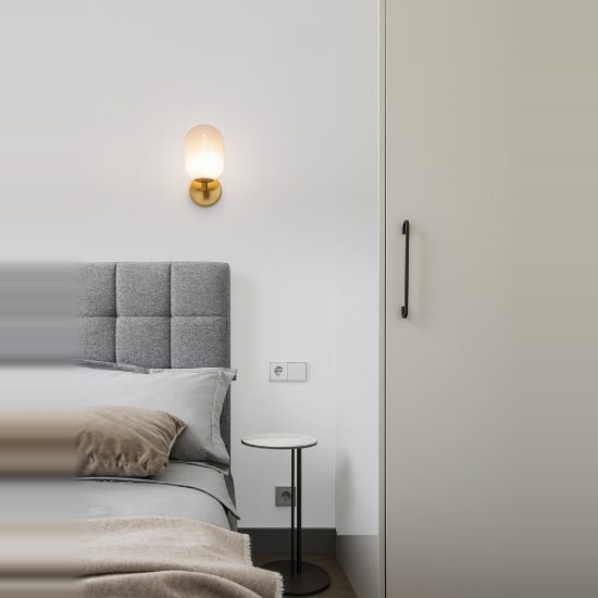 Applique 12cm moderna da parete per soggiorno bianco e oro ottone vetro