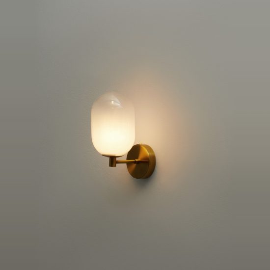 Applique 12cm moderna da parete per soggiorno bianco e oro ottone vetro