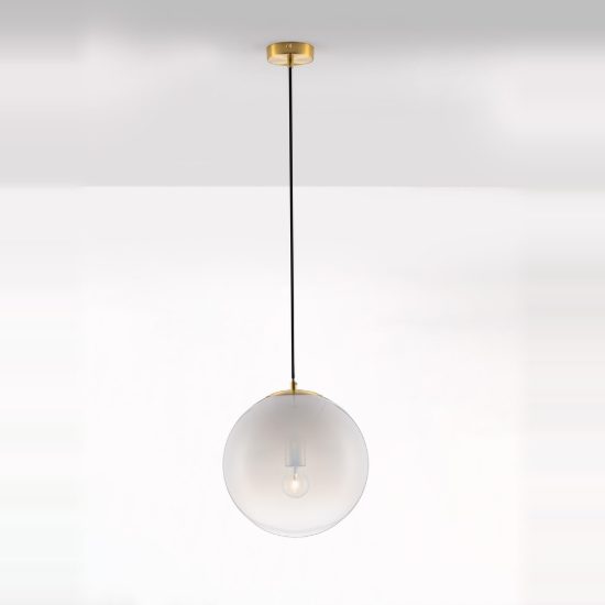 Lampadario a sospensione sferico bianco e oro ottone vetro per ingresso